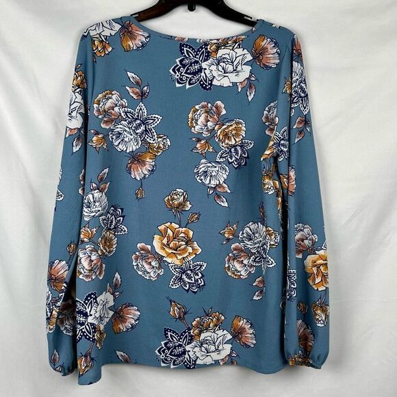 Daytrip Textured Floral Keyhole Long Sleeve Blouse Large - Picture 3 of 9